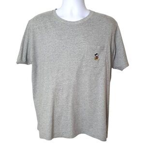 Disney Mens Mickey Mouse Uniqlo UT  T-Shirt L Gray Pocket Embroidered Tee